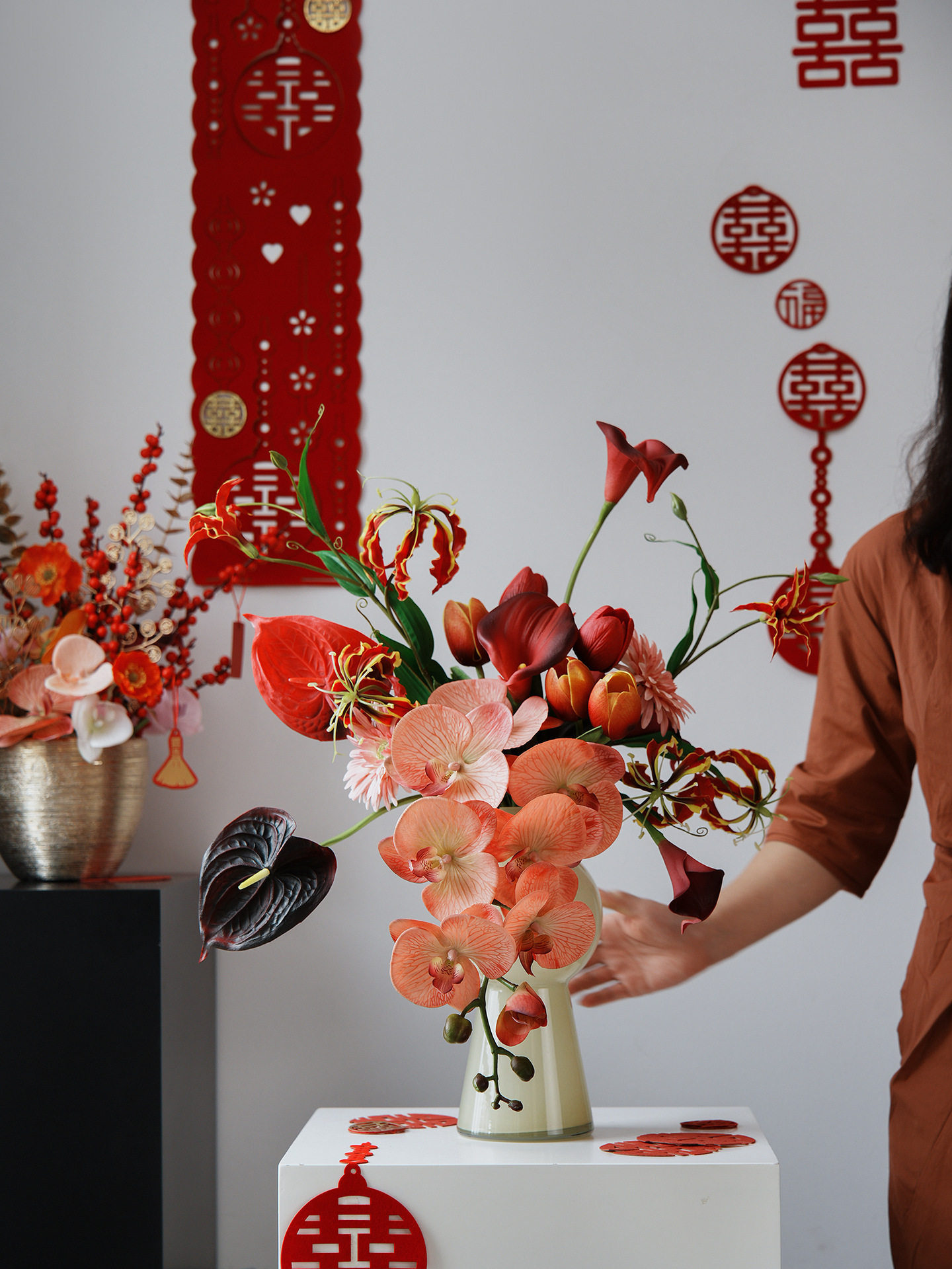 年宵花春节喜庆花婚庆花束绢花客厅插花餐桌家居装饰品摆设