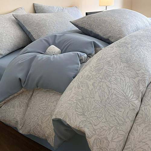 轻奢全棉三层纱磨毛床上四件套新款纯棉床品简约被套罩床单三件套