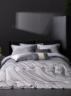 DMT25062意大利进口提高支密长绒棉四件套纯织棉色轻花被套床单奢