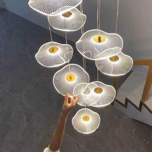 别墅大复式客厅吊灯新中式荷叶公寓餐厅楼738灯茶室沙楼梯间盘长