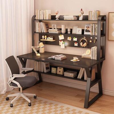 电脑书桌洞洞桌书架一体家用学生式习桌写字台组合279桌子办学公