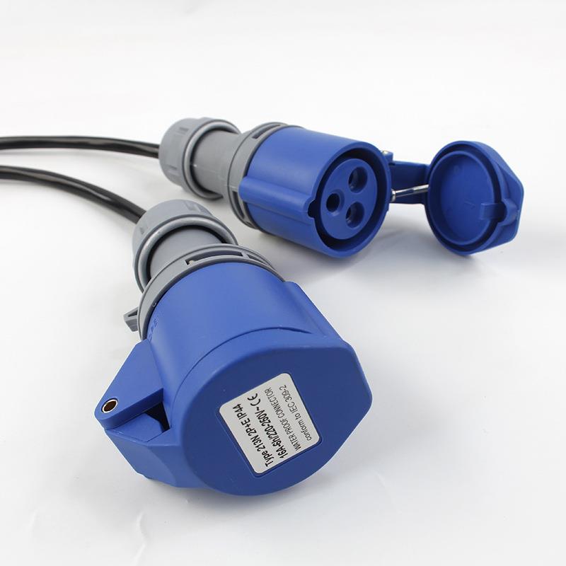 三芯14A工业插头IP4连6器3P接蓝色连QRV接器带50CM电源线工业一拖