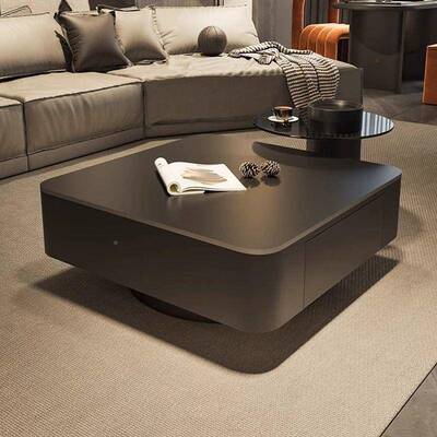 岩板色方形茶几厅黑家用轻奢现玻代客简约大小MII户型茶桌璃边几