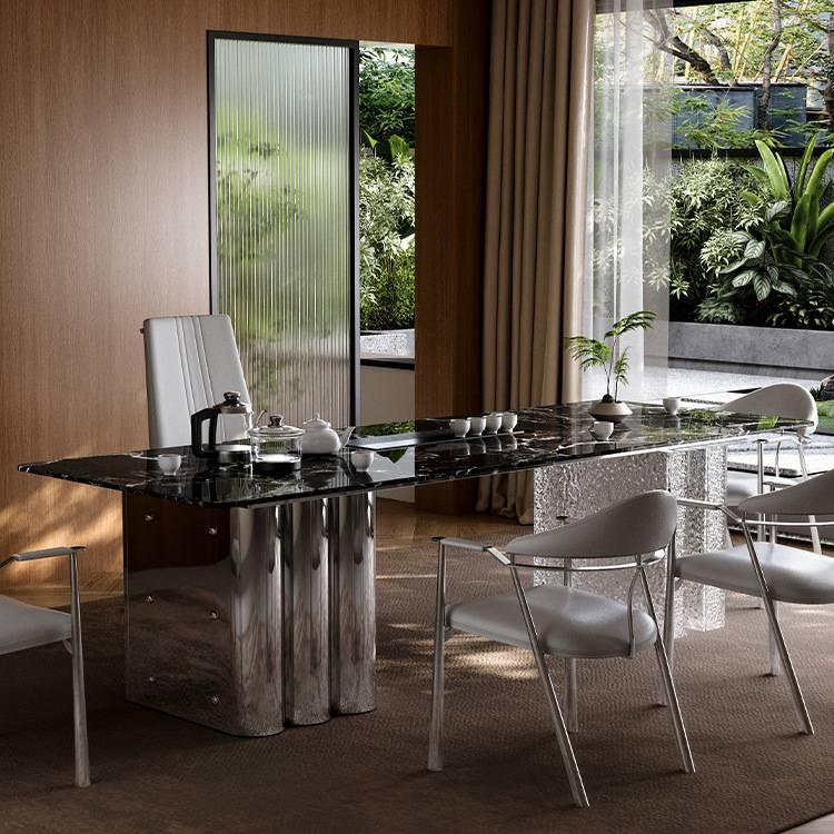 意式极简天然奢石茶台客厅家用简约现代感别墅轻奢大理石茶桌