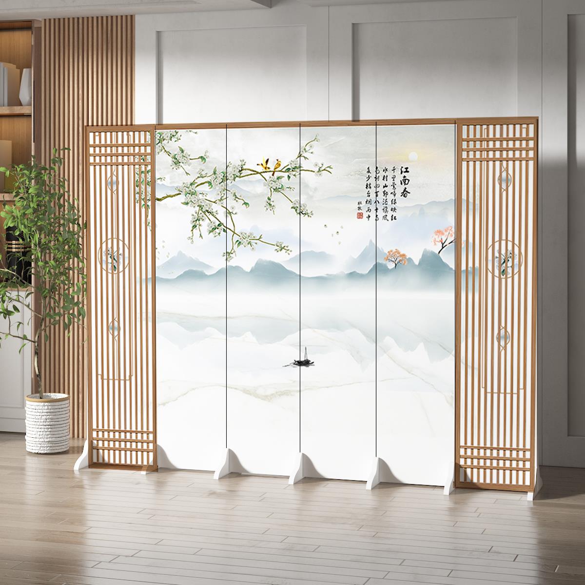 新中式屏风隔断客厅入户移动折叠简约玄关办公室遮挡折屏平安喜乐