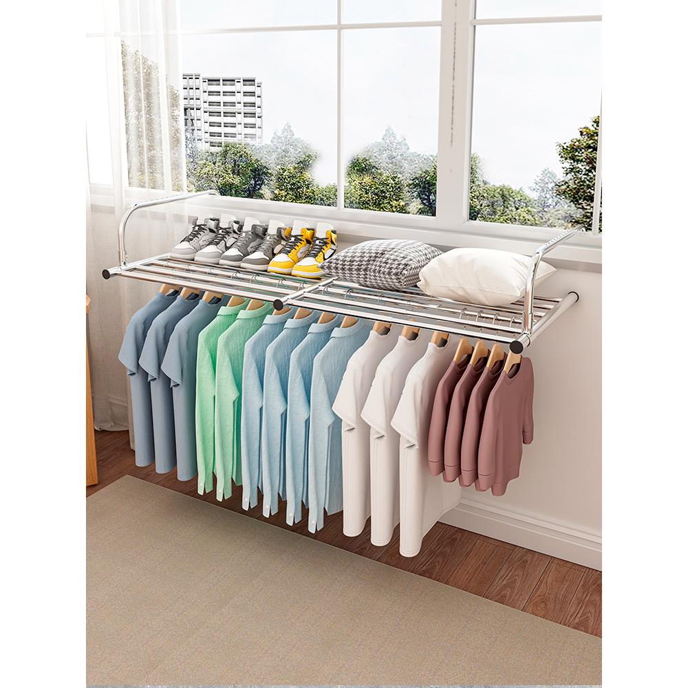 阳台折叠护栏晾衣架窗台隐形置物架伸缩晾鞋架子窗外晒衣服的架子