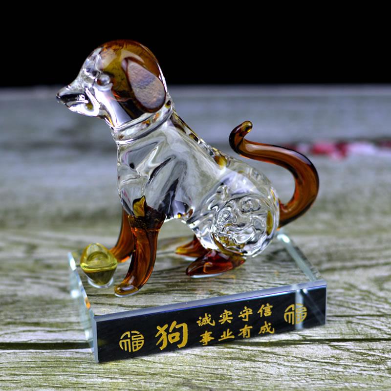 水晶十二生肖摆件元宝款带底座鼠牛虎兔龙蛇马羊猴鸡狗猪男女礼物