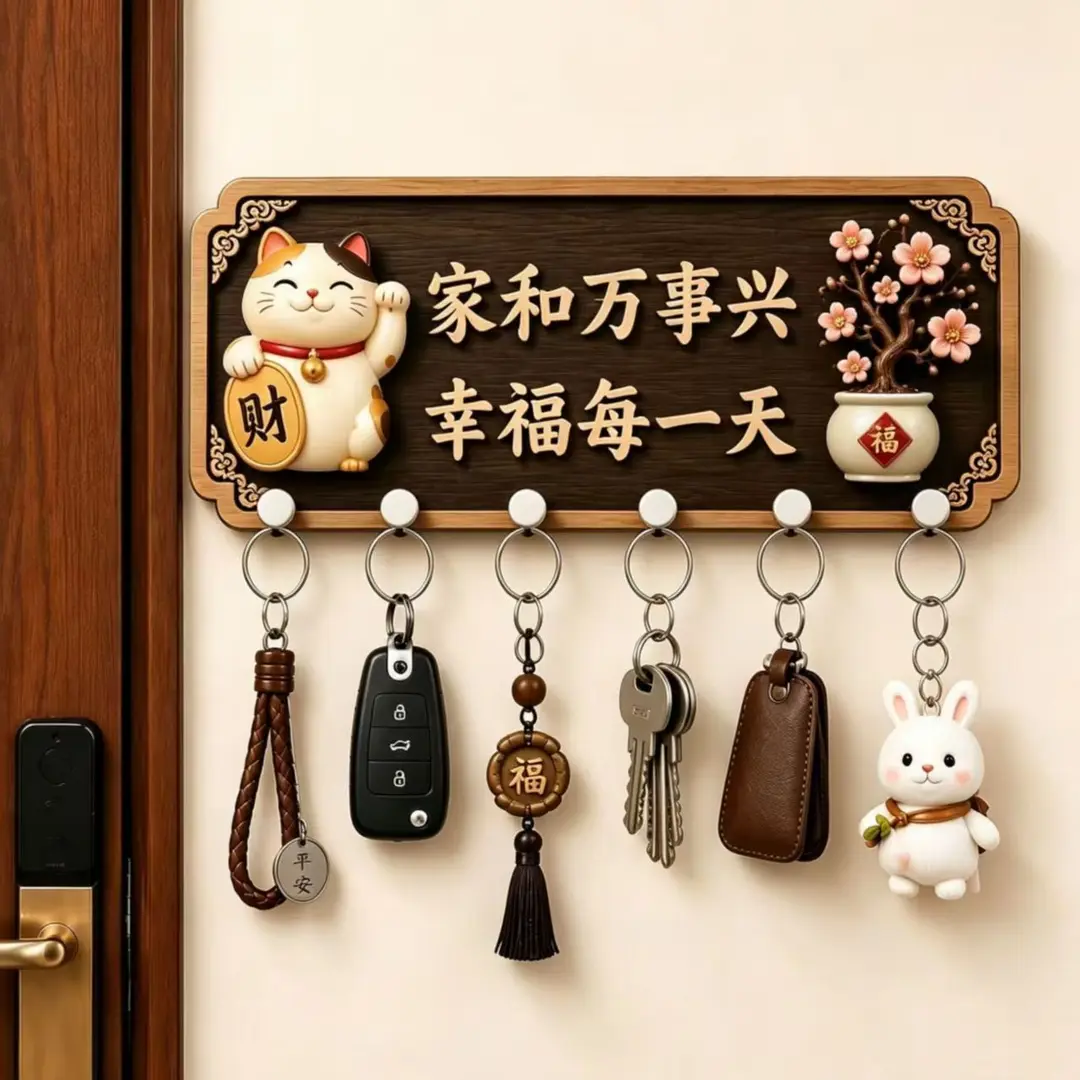 免打孔招财猫门挂钥匙收纳挂钩