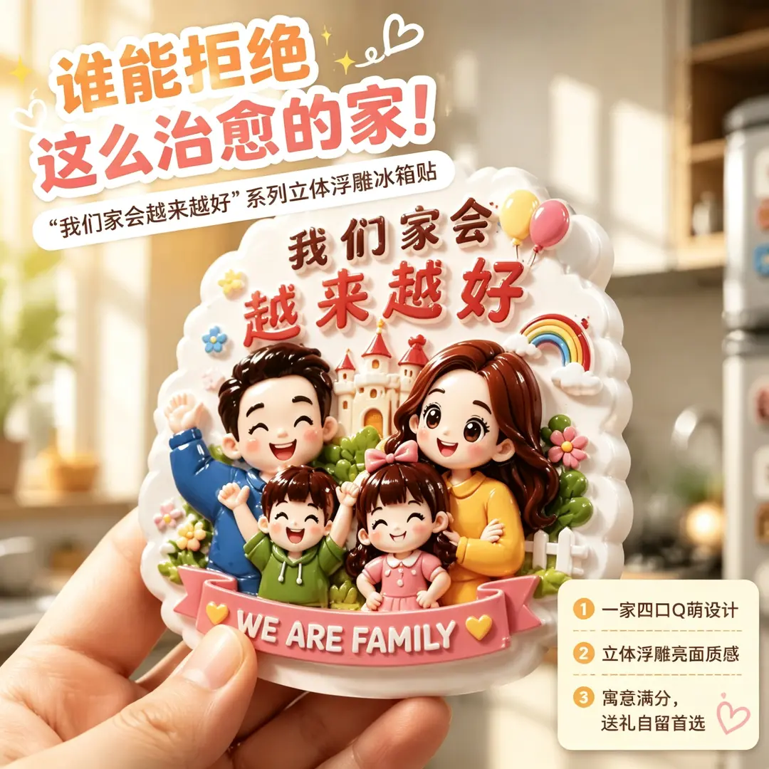 立体浮雕款温馨一家人冰箱贴创意