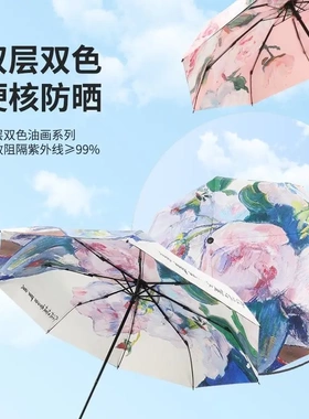 高颜值双面双花雨伞新款手动款8骨花伞三折防晒防紫外线小伞千玙