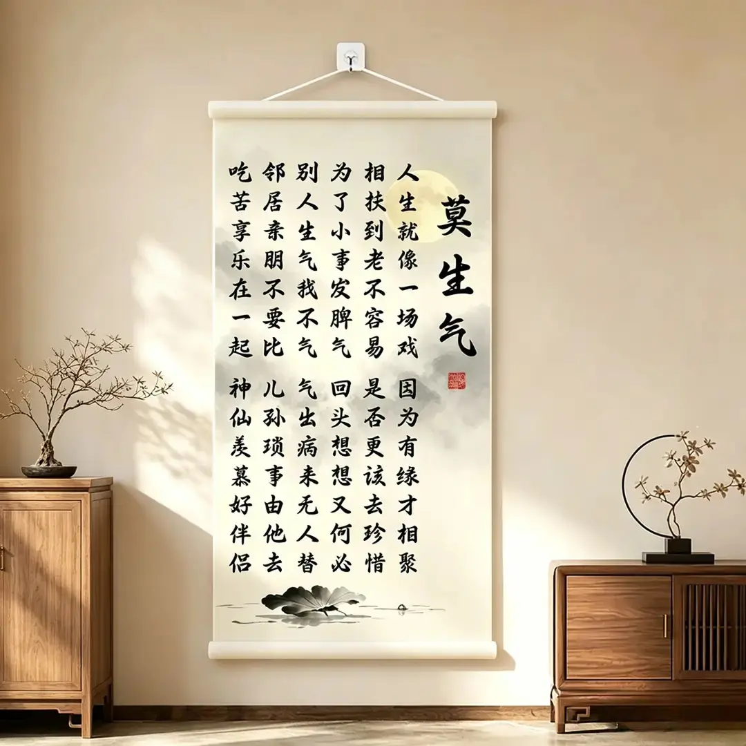 新中式莫生气书法卷轴挂画装饰画