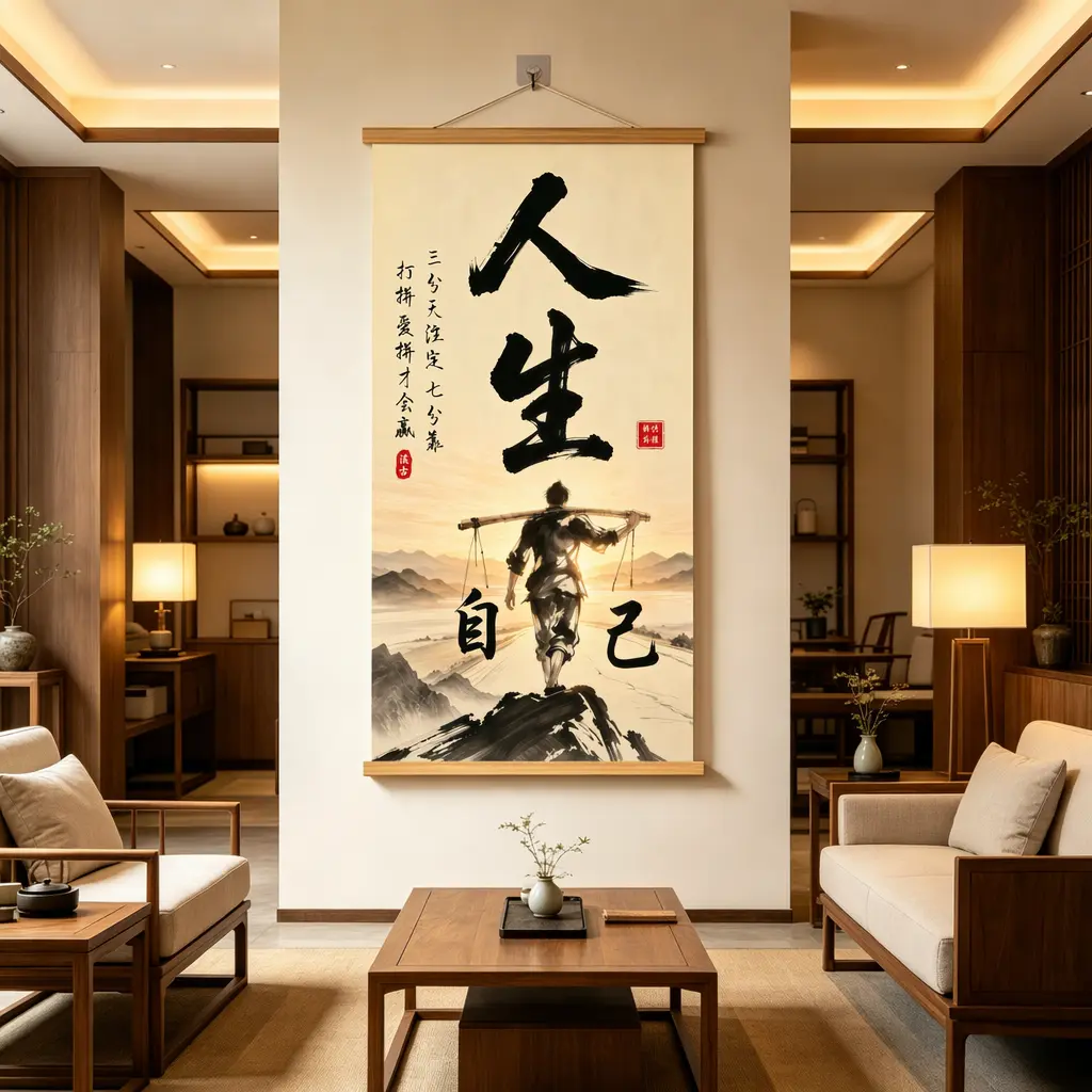 人生靠自己新中式励志字画挂画书房客厅玄关办公室茶室卧室装饰画