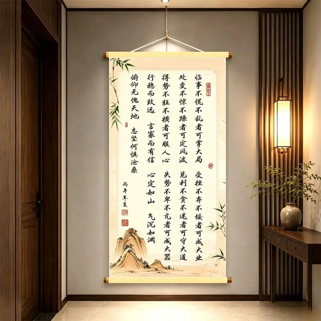心定如山书法挂画励志新中式卷轴
