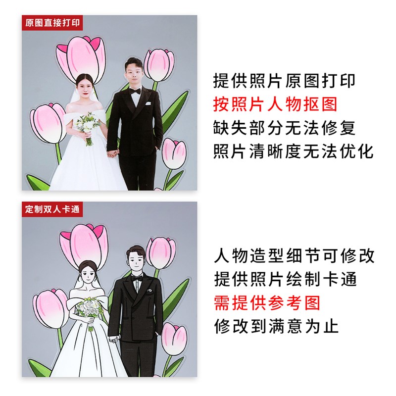 亚克力人形立牌定制人像r发光结婚礼摆件照片手绘卡通桌面打印礼