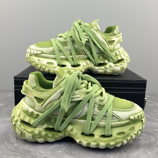 加绒网面运动休闲鞋 新款 子 男2026春季 脏脏厚底增高复古擦色老爹鞋