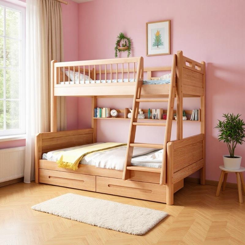 全实木子母床榉木儿童床宿舍上下床成年高低上下铺双层实木上下床