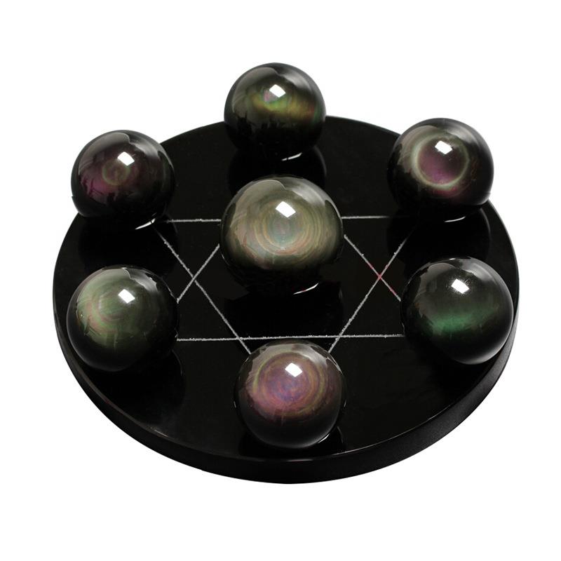 冰彩黑曜石七星阵彩虹眼黑曜石七星阵摆件家具装饰风水摆件