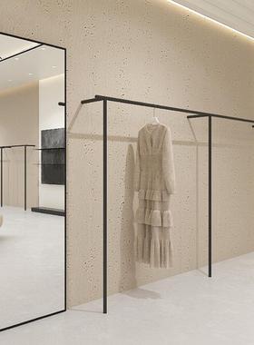 服装店展示架壁挂简约黑色男女装店挂衣杆落地陈列架童装上墙货架