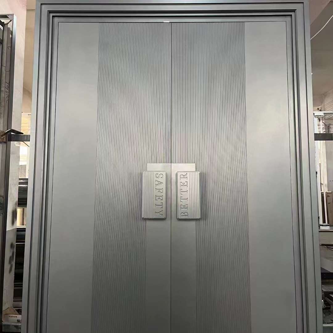 双面6MM圆弧精雕轻奢简约带滑盖拉手双开 入户门别墅大门进户门