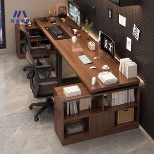 新款电竞桌双人电脑桌转角桌子一体桌并排L型书桌书架家用办公桌