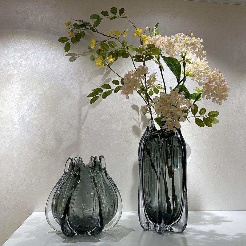现代简约透明玻璃花瓶家居餐桌面花束插花器样板房间软装饰品