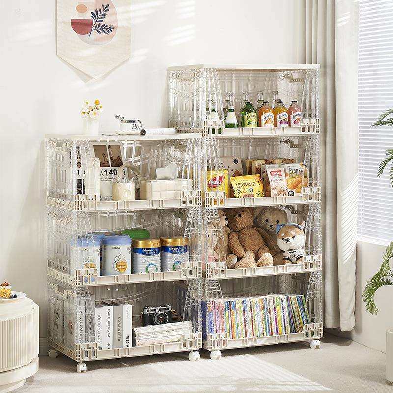 塑料折叠收纳筐带盖整理箱儿童书架带轮可移动盒沥水架敞口可叠加