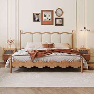 白蜡木法式复古实木床1.8小户型涟漪双人床现代简约1.5主卧大床
