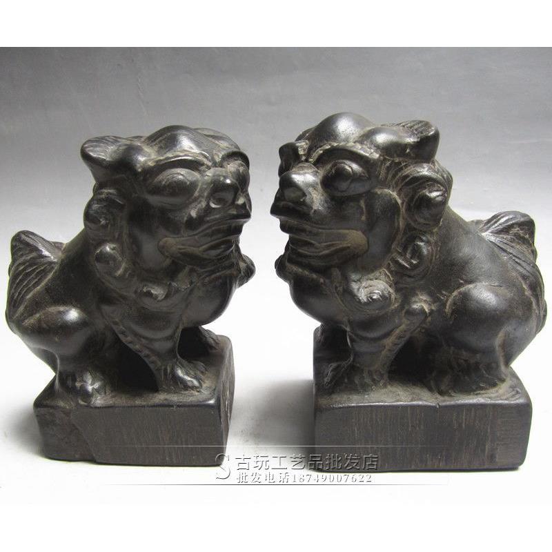 现货古玩家居摆件收藏青石狮子一对家居摆件装饰品