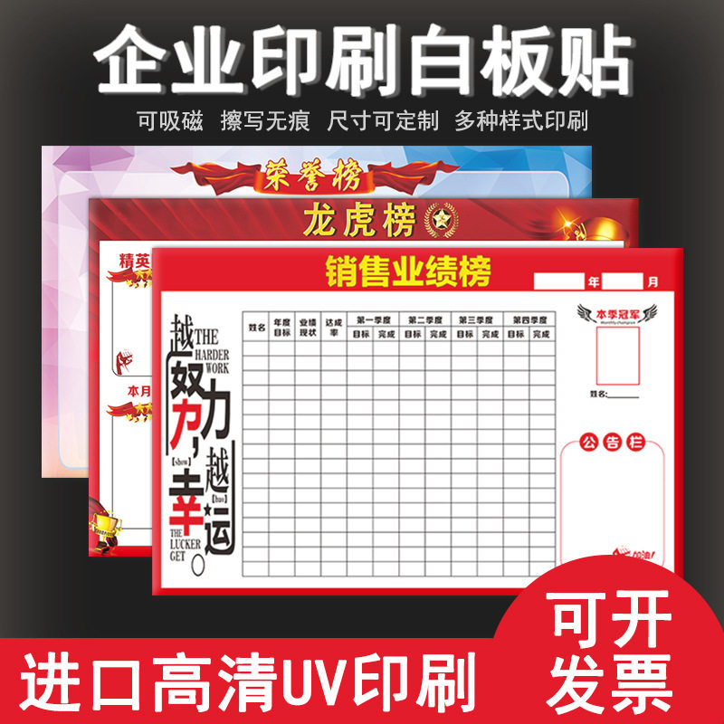 磁性软白板可擦写业绩榜文化墙展示墙贴龙虎榜PK看板销售排行榜