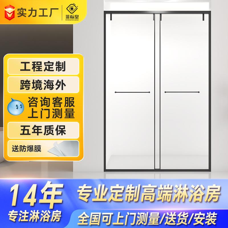 一字型淋浴房玻璃隔断门下沉式干湿分离推拉双移门家用浴室