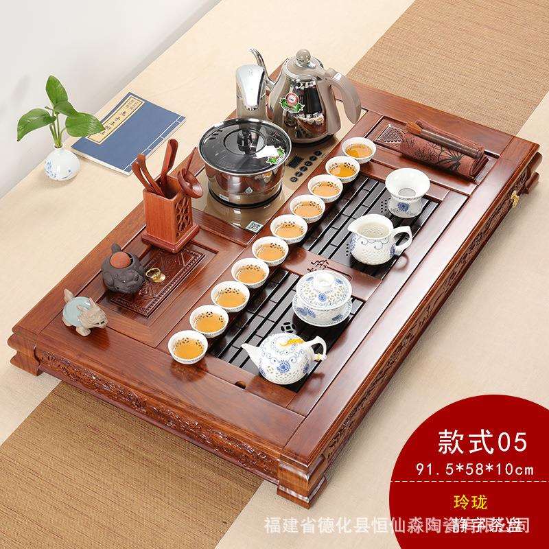 整块花梨实木茶盘特大号鸡翅木茶海家用简约茶台茶托盘带茶炉