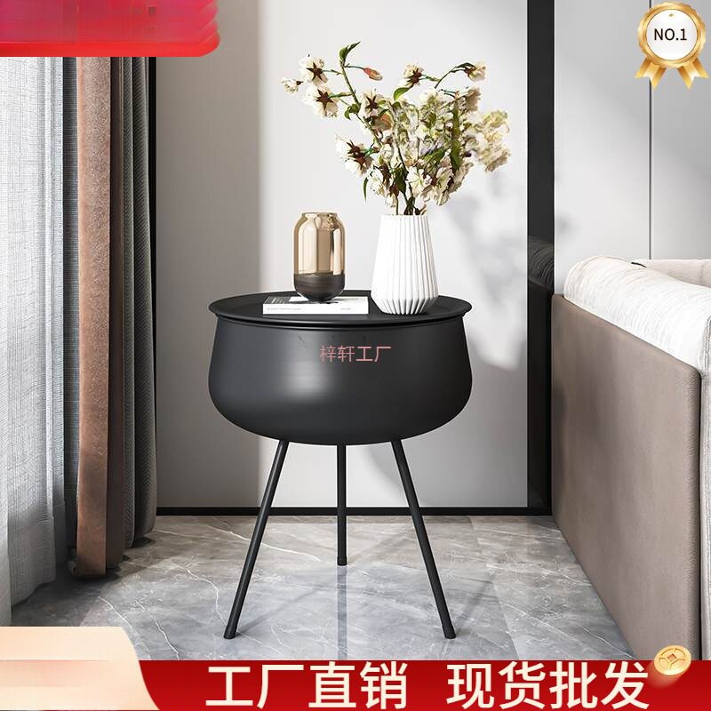 铁艺奶油风床头柜简约现代简易创意圆形卧室床边收纳柜边几置物架