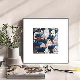 现代艺术房屋装饰画客厅挂画万家灯火过道走廊小众公寓建筑风景画