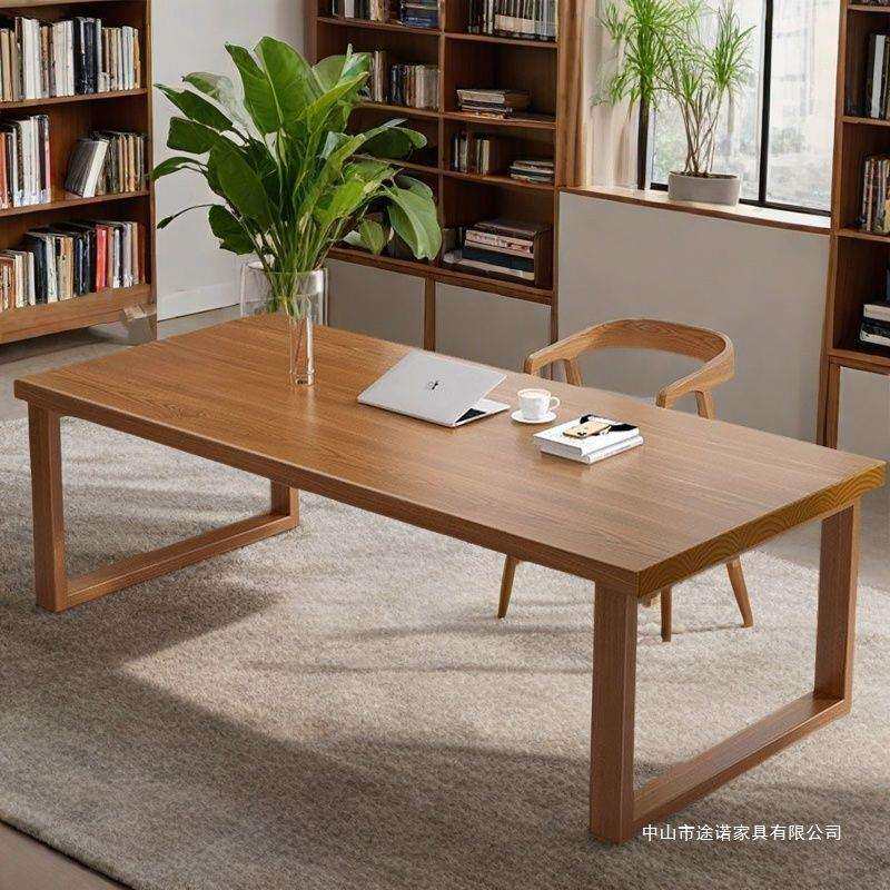 2025新款加厚实木电脑桌5cm书桌家用客厅长条桌双人阅读学习桌