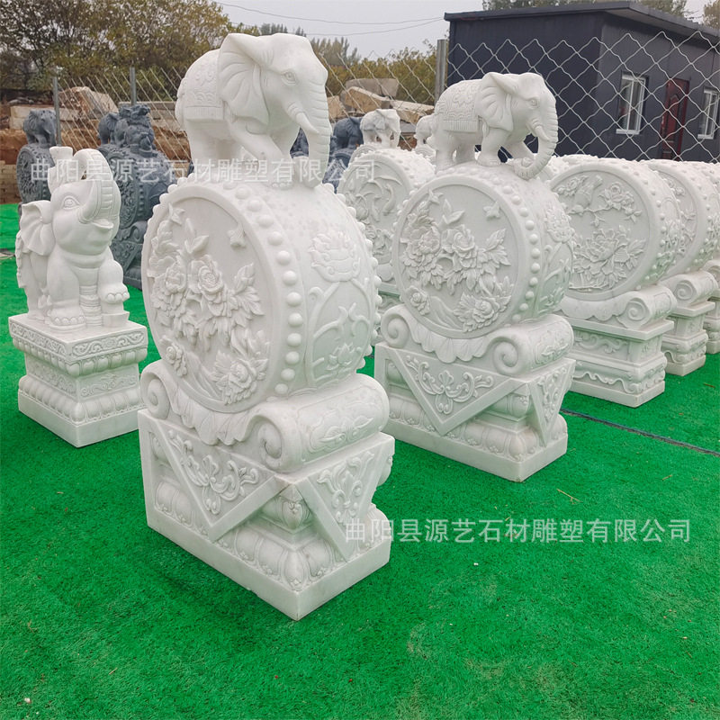石雕门墩抱鼓石一对汉白玉大象石鼓貔貅青石庭院门口摆件石抱鼓