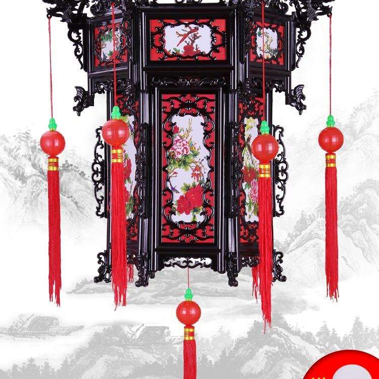 塑料仿古宫灯大红阳台灯笼挂饰新年喜庆复古仿实木中国风中式吊灯