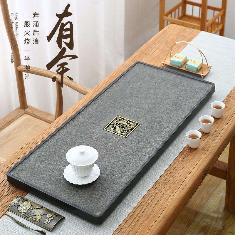 天然乌金石茶盘家用简约复古风整块石材茶台大号茶海茶具托盘套装