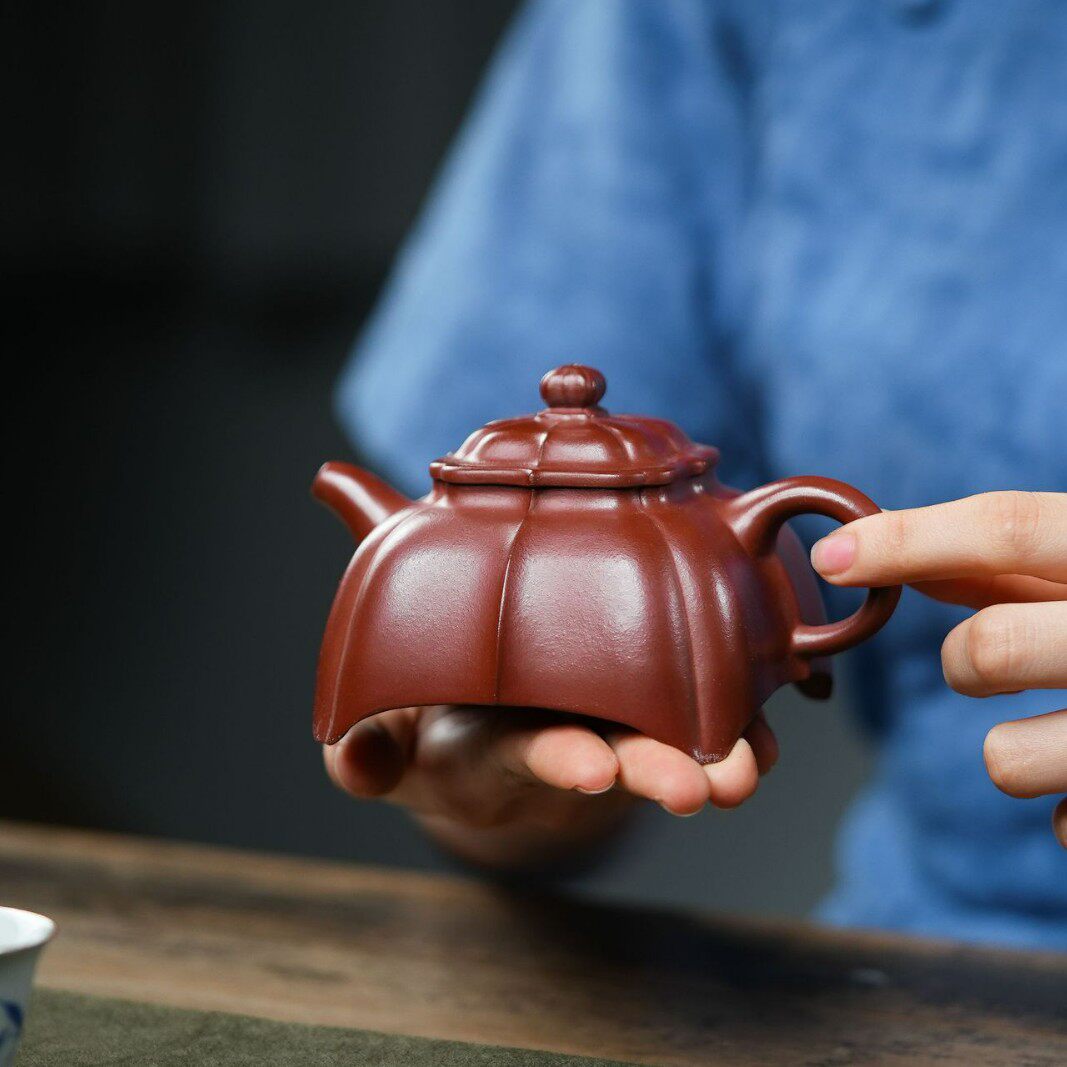 宜兴紫砂壶原矿朱泥匠人半手工筋纹如意高端茶壶茶具厂家直销代发