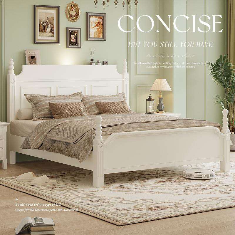 欧式韩式美式全实木床田园公主双人风轻奢法式复古奶油主卧室白色