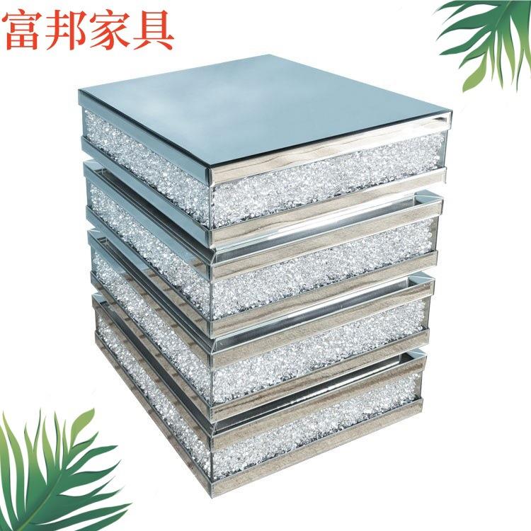 欧式四层床头柜设计感镜面碎钻柜创意现代卧室收纳沙发边柜储物柜