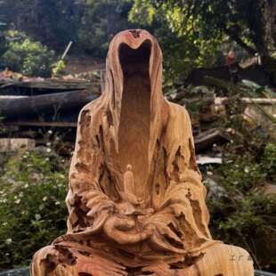 香樟木无相佛实木雕刻摆件工艺品意境抽象办公桌公司供奉空谷禅衣