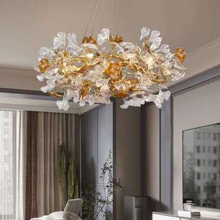 大气客厅吊灯现代轻奢别墅设计师全铜艺术银杏餐厅卧室主灯水晶灯