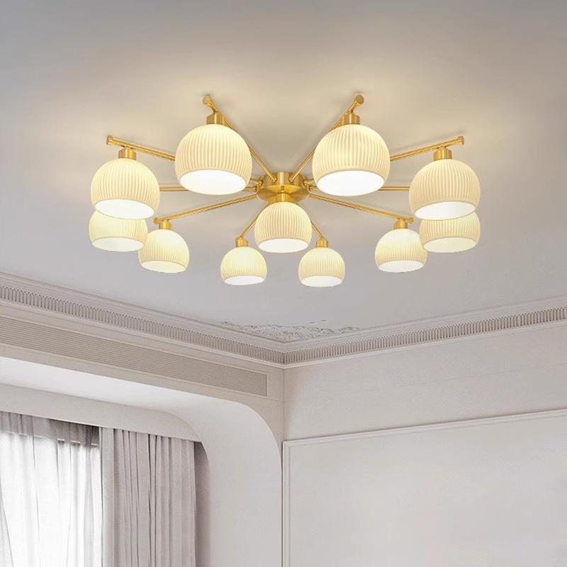 客厅吸顶灯主灯全铜简约田园卧室灯法式复古奶油风中古餐厅房间灯