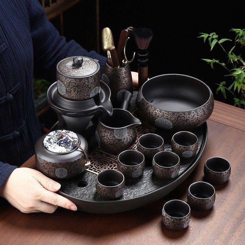 茶具套装黑泥紫砂自动茶具全套懒人防烫家用客厅办公茶壶整套茶具