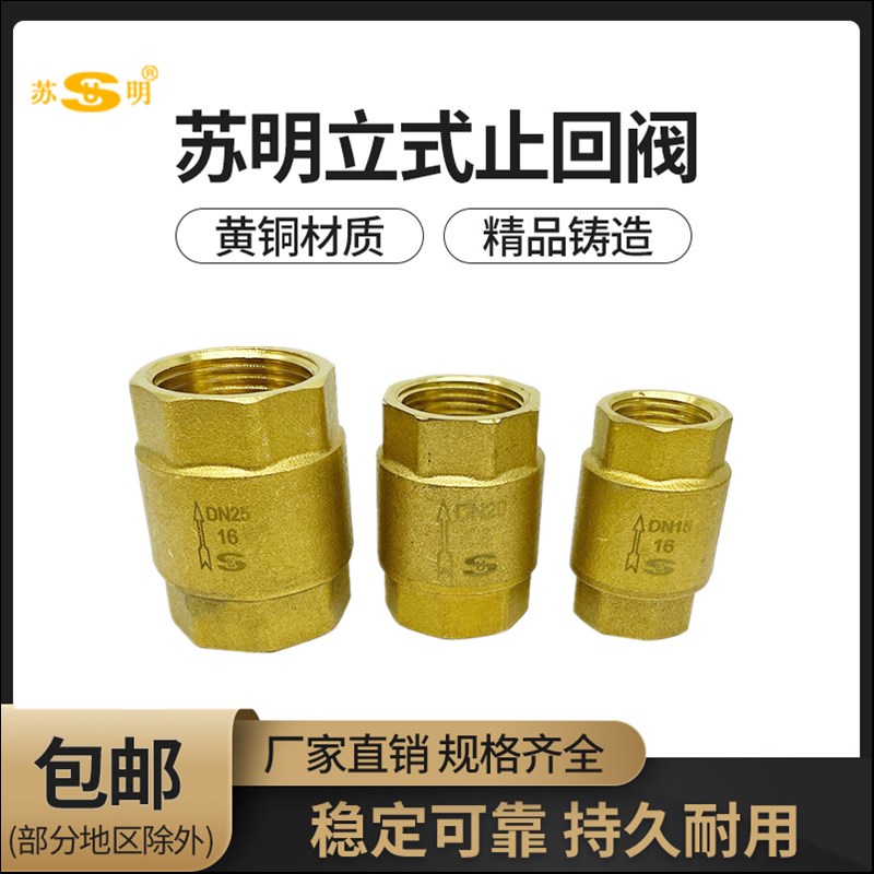 苏明加厚黄铜4分6分立式止回阀 管道自来水太阳能逆止阀单向阀