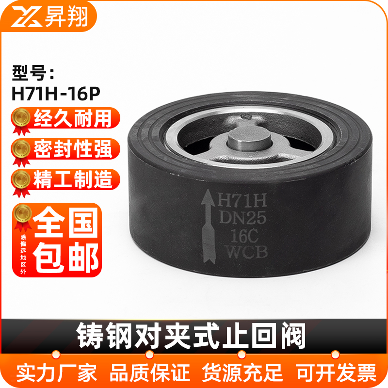 碳钢对夹式止回阀H71H-16P弹簧式加厚单向止逆阀门DN25 50 100