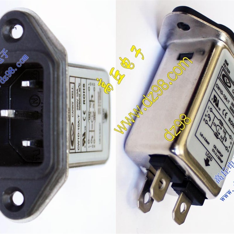 CW1D-10A-T电源净化器 滤波器250V 10A插座型锣丝固定安装 大边