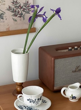 法式复古高脚陶瓷花瓶 家居氛围感鲜花水培器 咖啡店民宿软装摆件