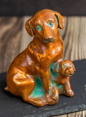 云南斑铜子母旺财狗客厅书房办公室装饰萌狗铜