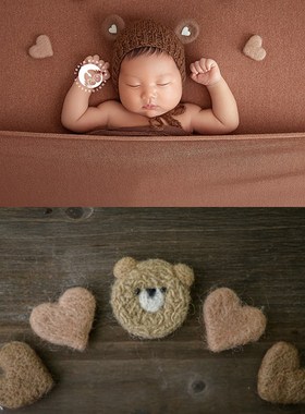 羊毛毡月亮星星云朵爱心熊兔气球新生儿童满月拍照摆拍摄影道具